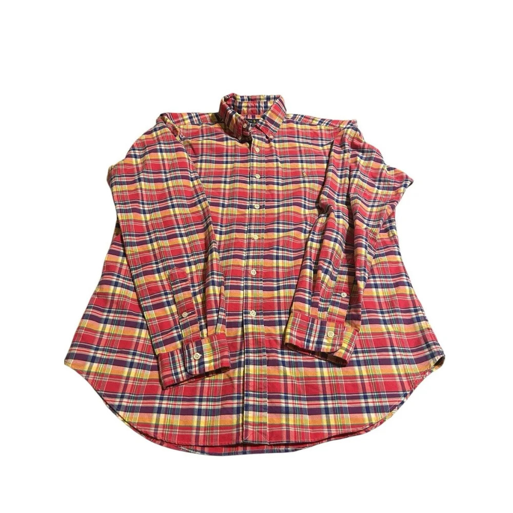 Ralph Lauren Mens Shirt Pink Button Down Oxford Plaid Pony Size Large